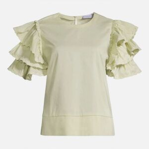 HARSHMAN Juliette Blouse Soft Green 3X Puff Sleeve‎ Cotton